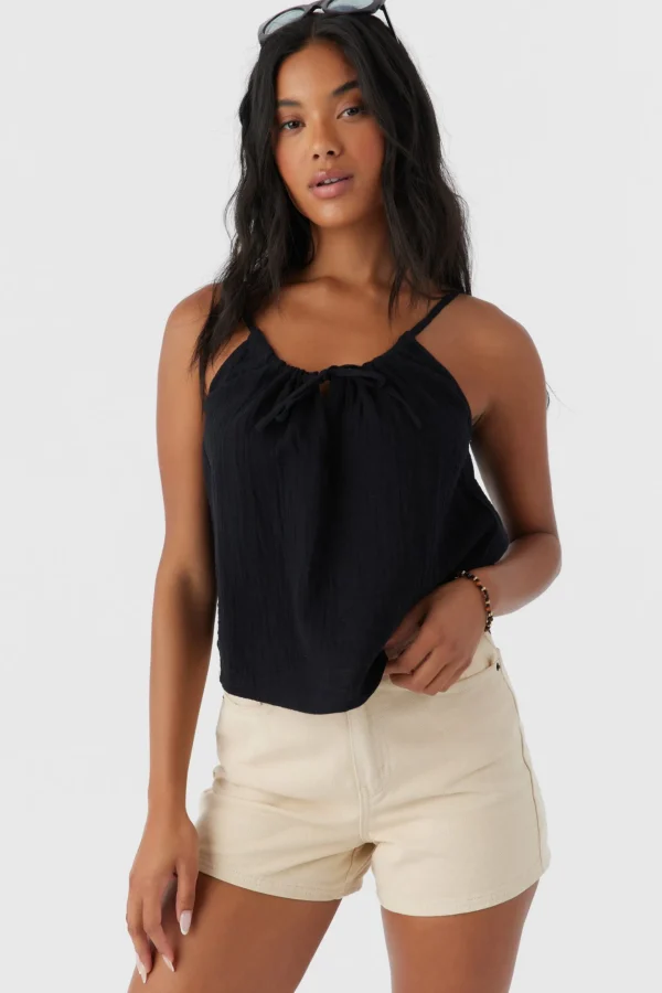 O’Neill Tops^ANYA CRINKLE DOUBLE GAUZE TANK TOP BLACK