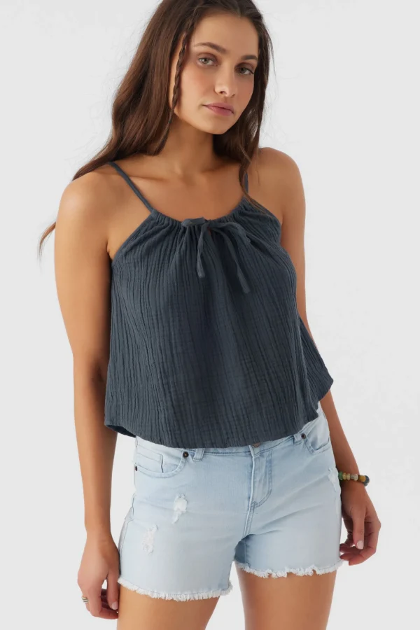 O’Neill Tops^ANYA CRINKLE DOUBLE GAUZE TANK TOP SLATE