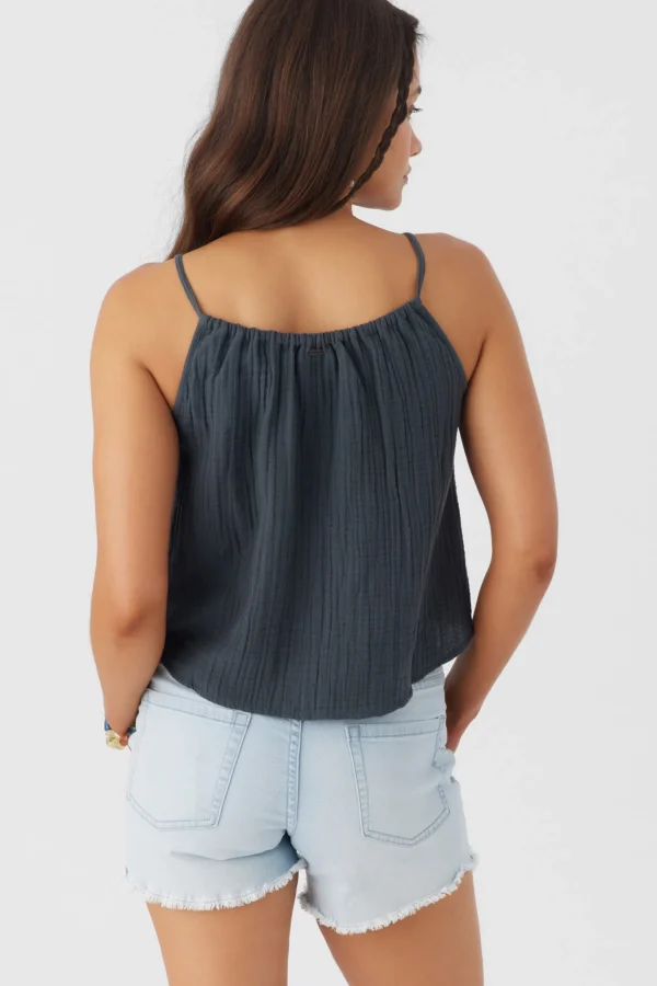 O’Neill Tops^ANYA CRINKLE DOUBLE GAUZE TANK TOP SLATE