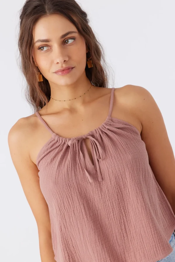 O’Neill Tops^ANYA CRINKLE DOUBLE GAUZE TANK TOP BURLWOOD