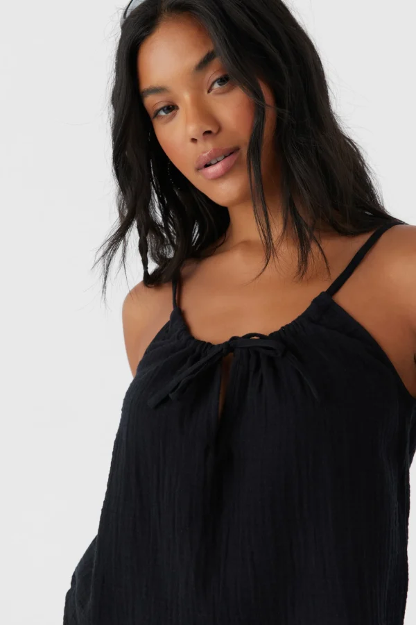 O’Neill Tops^ANYA CRINKLE DOUBLE GAUZE TANK TOP BLACK