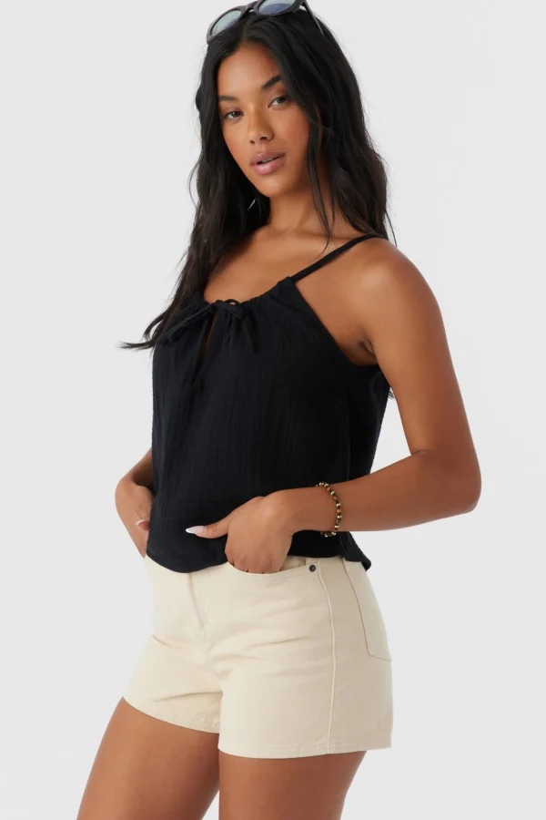 O’Neill Tops^ANYA CRINKLE DOUBLE GAUZE TANK TOP BLACK