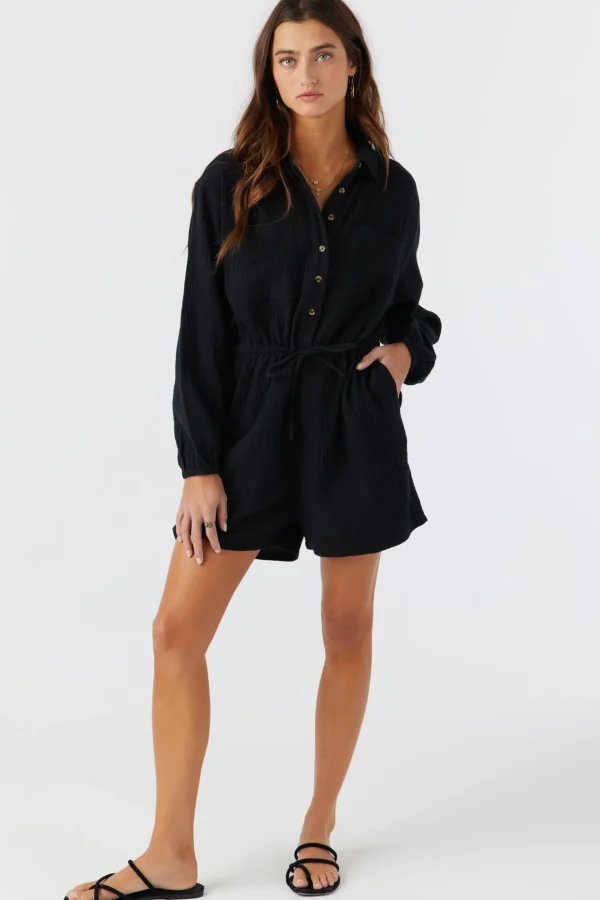 O’Neill Jumpsuits & Rompers^AVALA COTTON CRINKLE DOUBLE GAUZE ROMPER BLACK