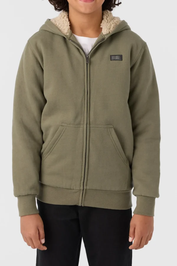 O’Neill Pullovers^BOY'S FIFTY TWO HIGH PILE LINED ZIP FLEECE DEEP LICHEN GREEN