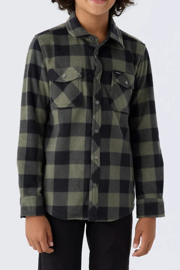 O’Neill Tops^BOY'S GLACIER PLAID SUPERFLEECE SHIRT DARK OLIVE