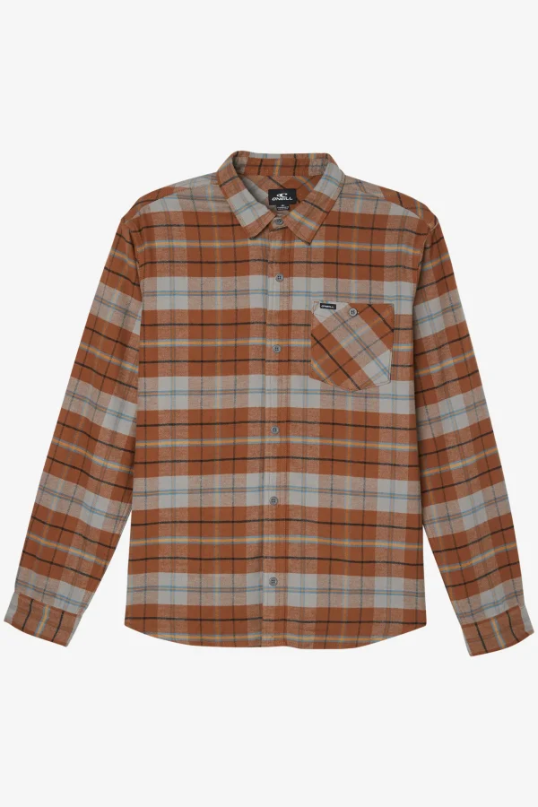 O’Neill Tops^BOY'S REDMOND PLAID STRETCH FLANNEL MED BROWN