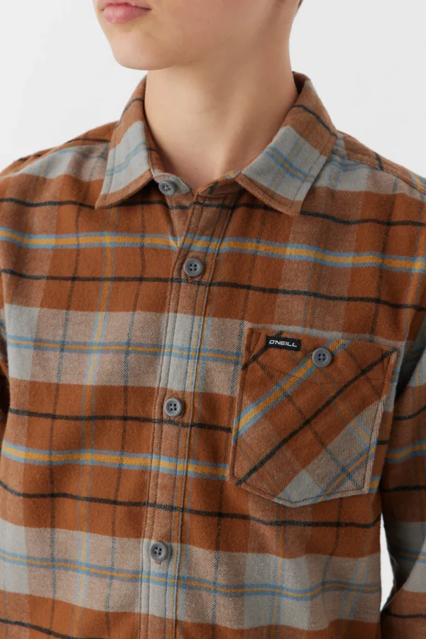 O’Neill Tops^BOY'S REDMOND PLAID STRETCH FLANNEL MED BROWN