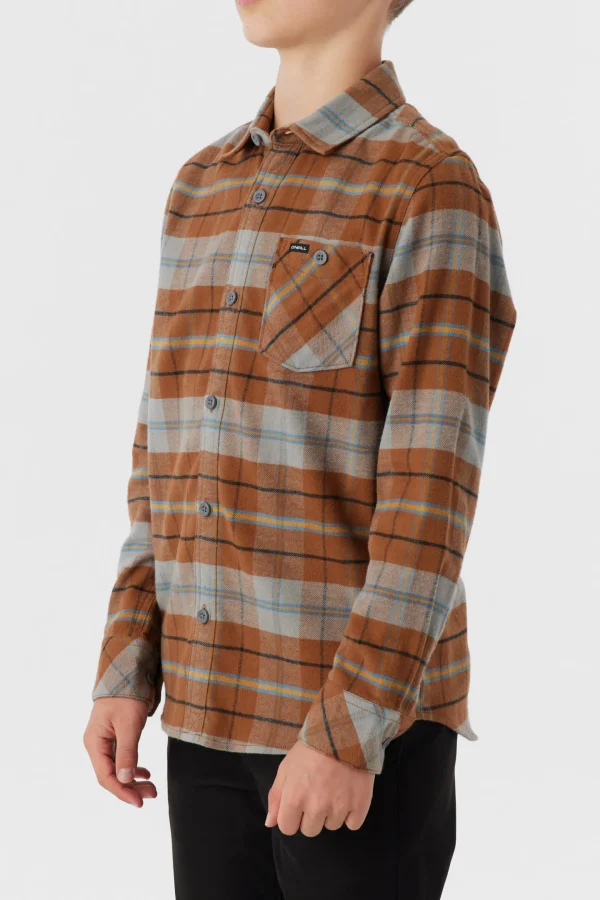 O’Neill Tops^BOY'S REDMOND PLAID STRETCH FLANNEL MED BROWN