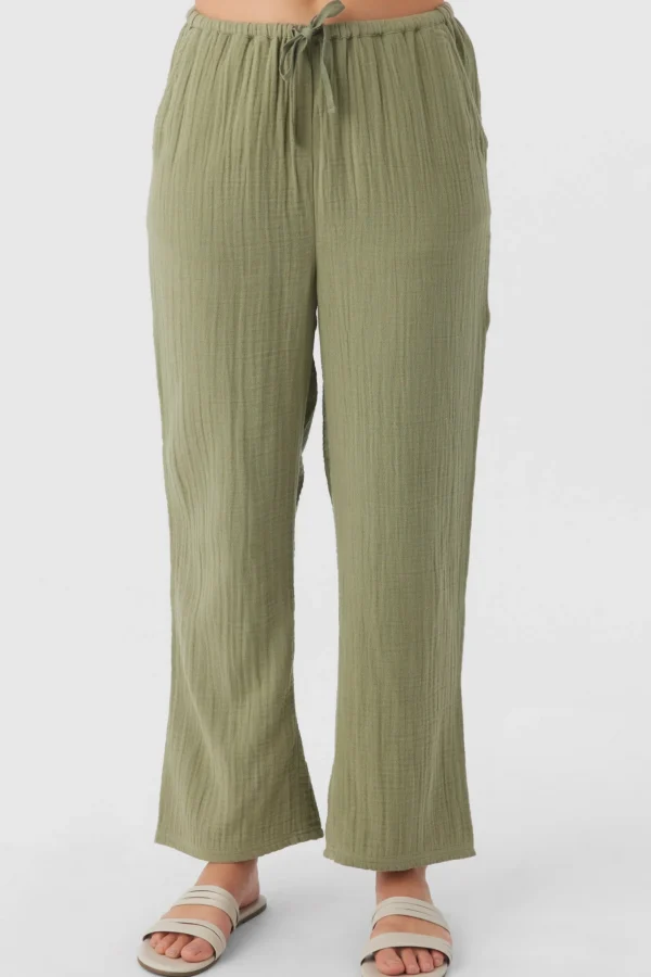 O’Neill Cover-Ups | Bottoms^BRENDA CRINKLE DOUBLE GAUZE BEACH PANTS OIL GREEN