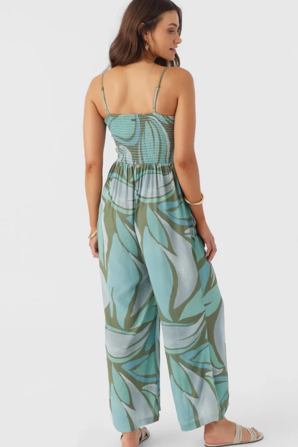 O’Neill Jumpsuits & Rompers^CADE LORETA PRINT SMOCKED JUMPSUIT OIL GREEN