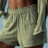 O’Neill Cover-Ups | Bottoms^CARLA CRINKLE DOUBLE GAUZE BEACH SHORTS OIL GREEN