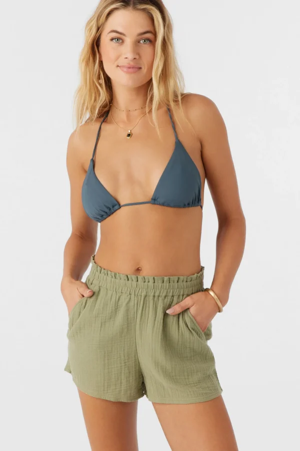 O’Neill Cover-Ups | Bottoms^CARLA CRINKLE DOUBLE GAUZE BEACH SHORTS OIL GREEN