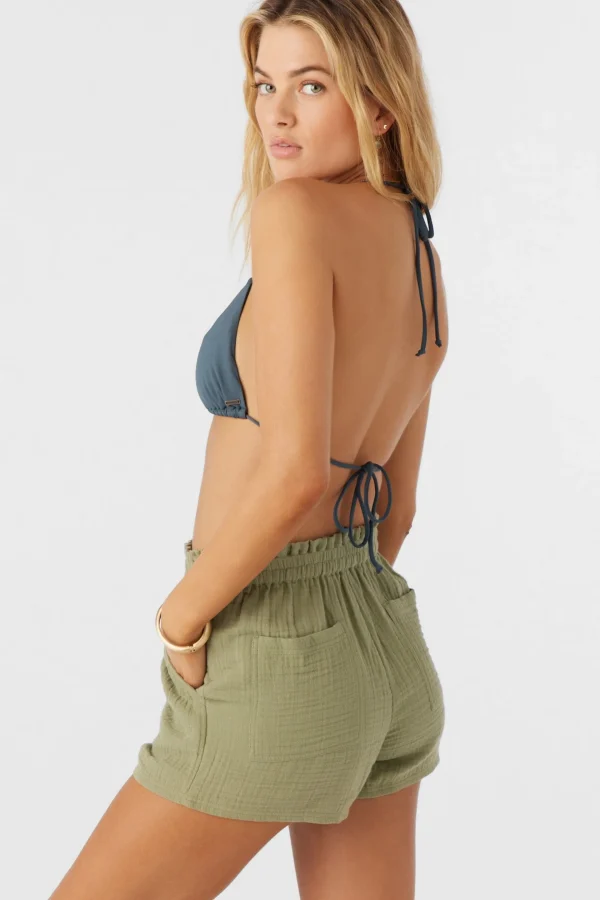 O’Neill Cover-Ups | Bottoms^CARLA CRINKLE DOUBLE GAUZE BEACH SHORTS OIL GREEN