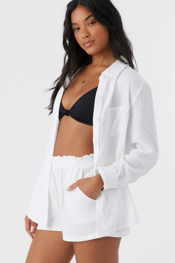 O’Neill Cover-Ups^CARLA CRINKLE DOUBLE GAUZE BEACH SHORTS WHITE