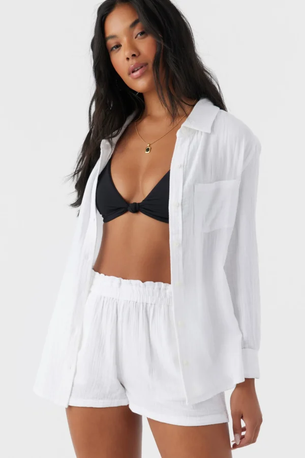 O’Neill Cover-Ups^CARLA CRINKLE DOUBLE GAUZE BEACH SHORTS WHITE