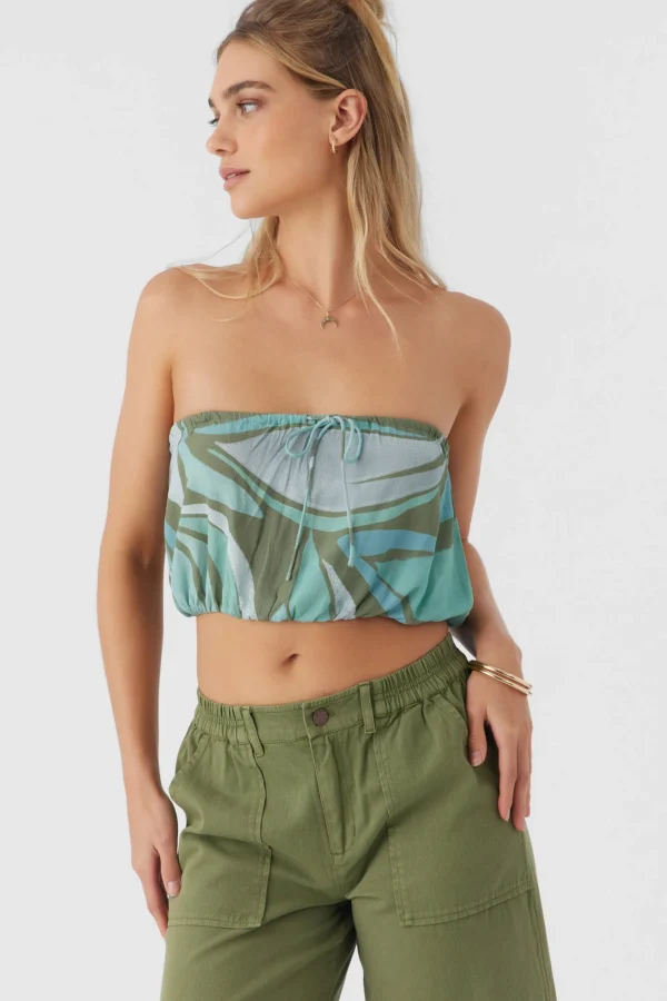 O’Neill Tops^DANNY LORETA PRINT STRAPLESS CROP TOP OIL GREEN