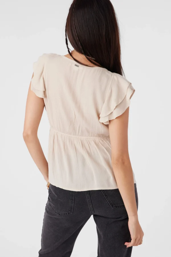 O’Neill Tops^DEJI SOLID FLUTTER SLEEVE TOP CEMENT