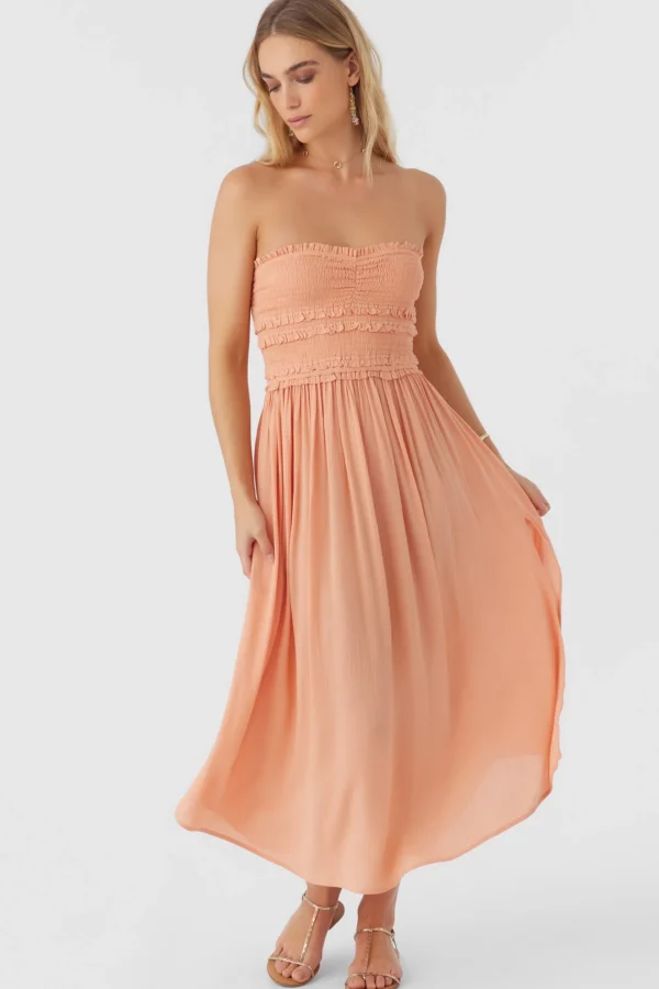 O’Neill Dresses^DEVYN SMOCKED STRAPLESS MIDI DRESS CANYON SUNSET