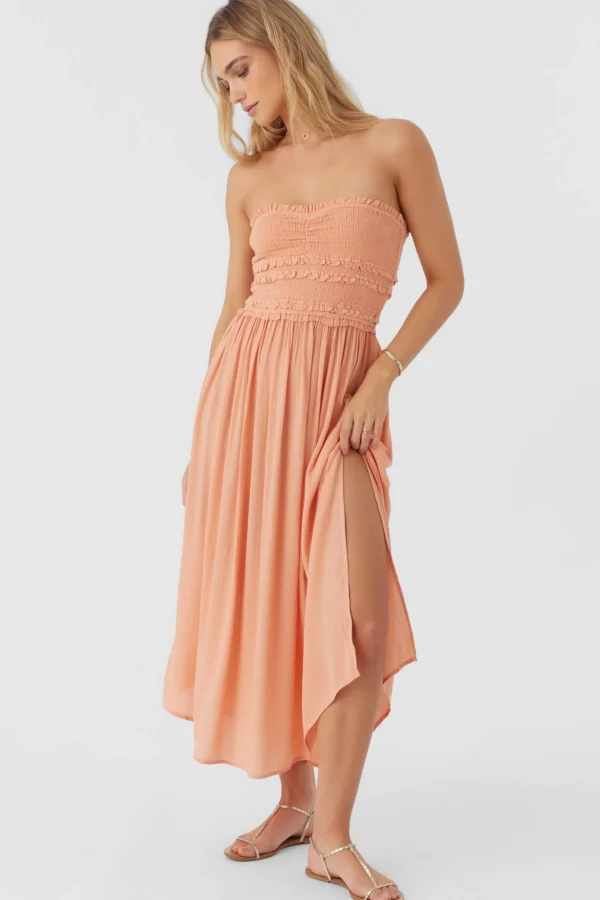 O’Neill Dresses^DEVYN SMOCKED STRAPLESS MIDI DRESS CANYON SUNSET