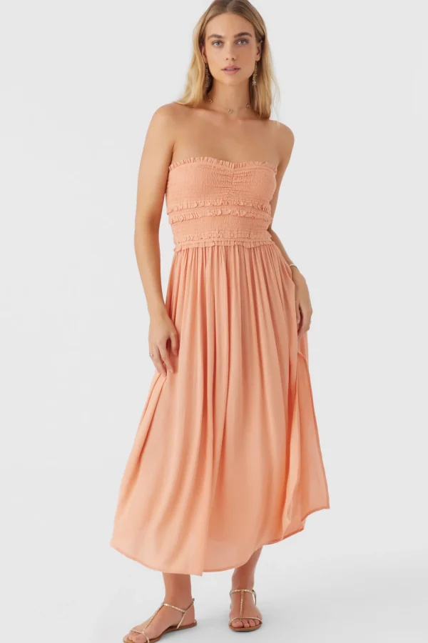 O’Neill Dresses^DEVYN SMOCKED STRAPLESS MIDI DRESS CANYON SUNSET