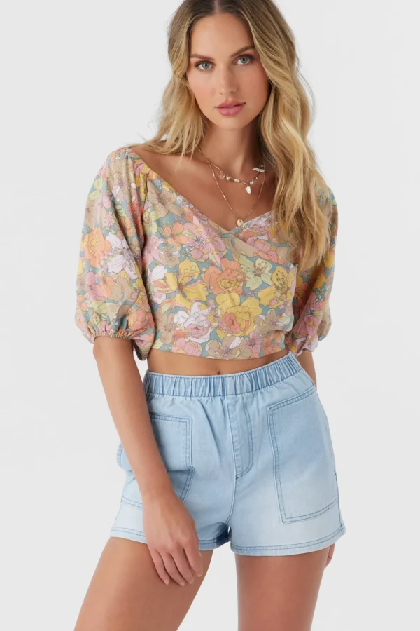 O’Neill Tops^DORIAN JANIS FLORAL TOP SILVER BLUE