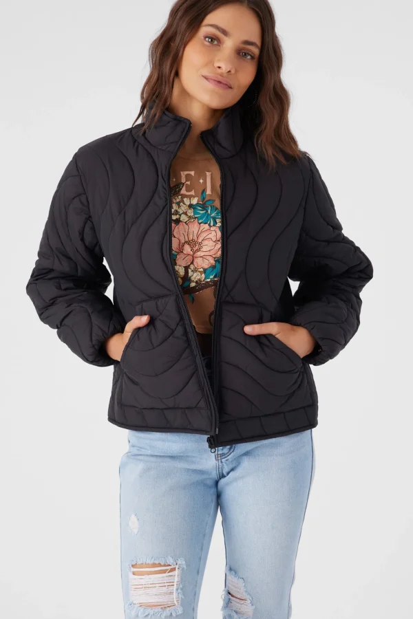 O’Neill Jackets^EDEN NYLON WAVE QUILTED ZIP JACKET BLACK