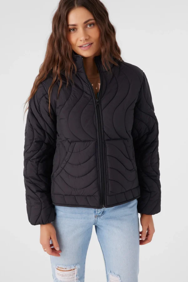 O’Neill Jackets^EDEN NYLON WAVE QUILTED ZIP JACKET BLACK