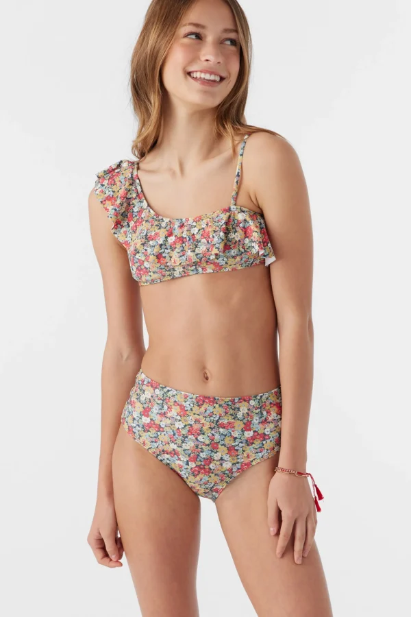 O’Neill Swim Sets | Swim Sets^GIRL'S EDEN DITSY ASYMM RUFFLE TOP SWIM SET MULTI CLR