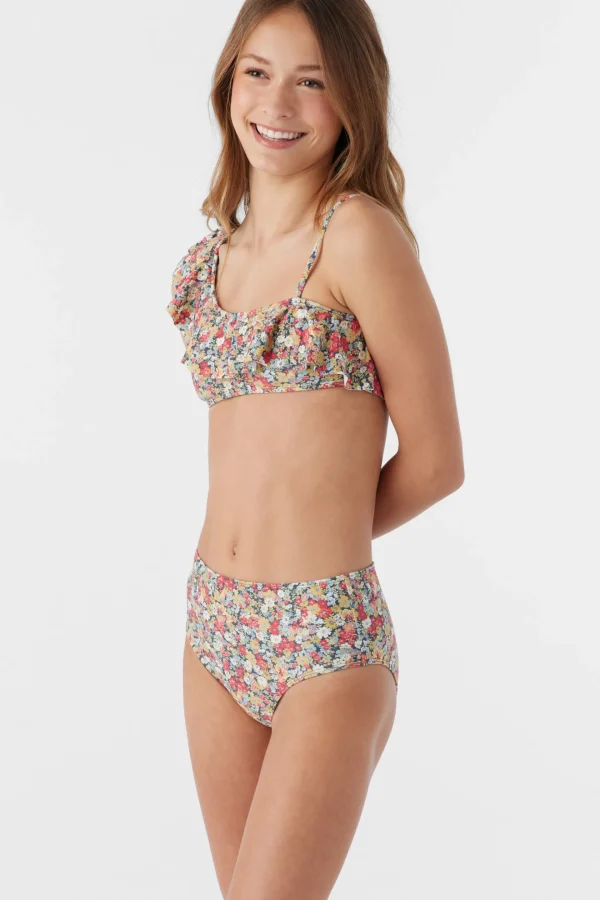 O’Neill Swim Sets | Swim Sets^GIRL'S EDEN DITSY ASYMM RUFFLE TOP SWIM SET MULTI CLR