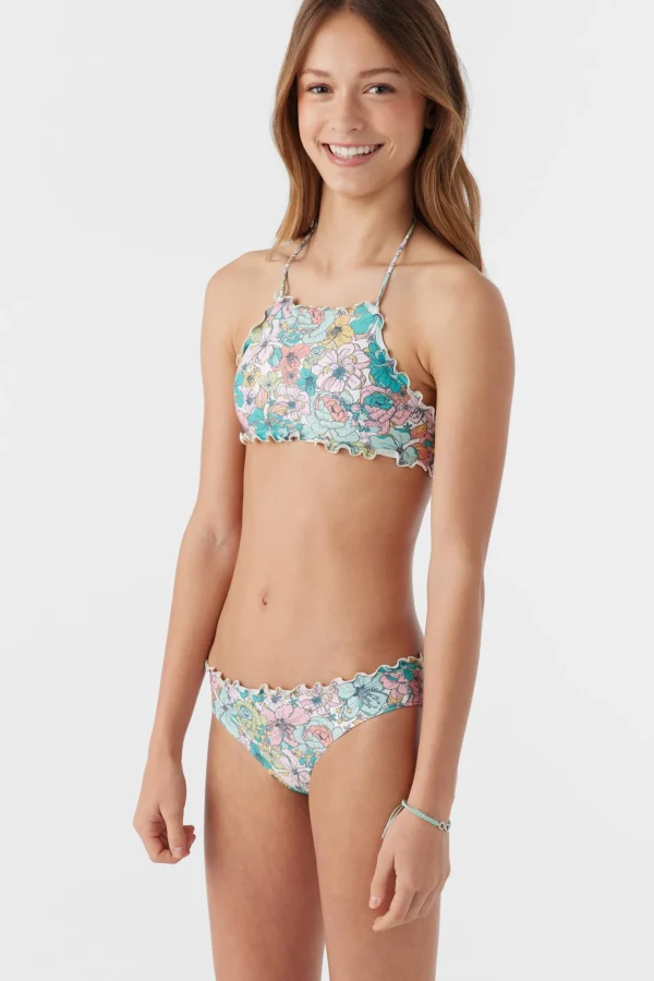 O’Neill Swim Sets | Swim Sets^GIRL'S JANIS FLORAL RUFFLE EDGE HIGH NECK SET MULTI CLR