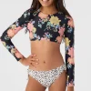 O’Neill Swim Sets | Swim Sets^GIRL'S KALI FLORAL LONG SLEEVE CROP TOP SWIM SET BLACK