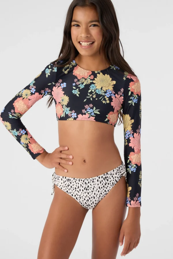 O’Neill Swim Sets | Swim Sets^GIRL'S KALI FLORAL LONG SLEEVE CROP TOP SWIM SET BLACK