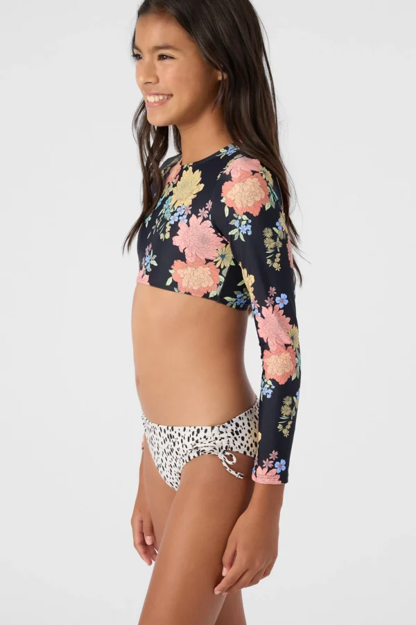 O’Neill Swim Sets | Swim Sets^GIRL'S KALI FLORAL LONG SLEEVE CROP TOP SWIM SET BLACK