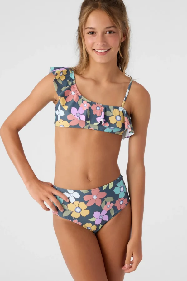 O’Neill Swim Sets | Swim Sets^GIRL'S LAYLA FLORAL ASYMMETRICAL RUFFLE SWIM SET SLATE