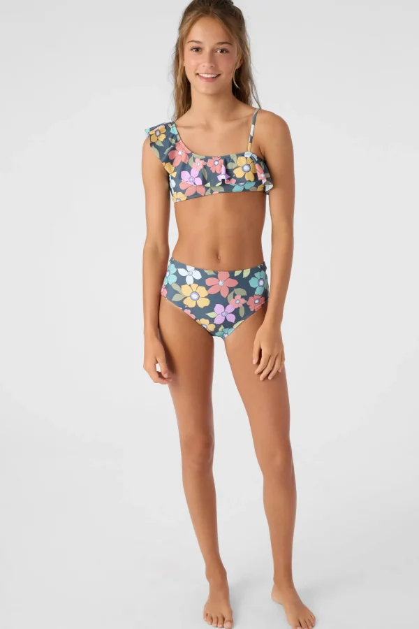 O’Neill Swim Sets | Swim Sets^GIRL'S LAYLA FLORAL ASYMMETRICAL RUFFLE SWIM SET SLATE