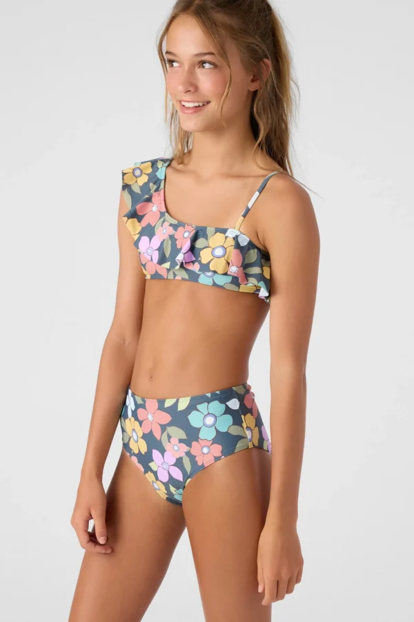 O’Neill Swim Sets | Swim Sets^GIRL'S LAYLA FLORAL ASYMMETRICAL RUFFLE SWIM SET SLATE