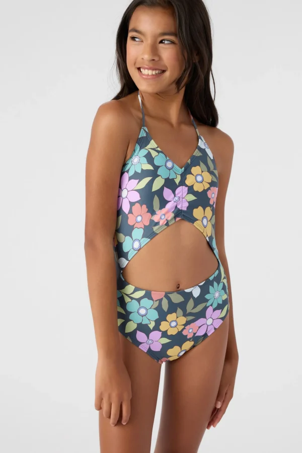 O’Neill One-Pieces | One Pieces^GIRL'S LAYLA FLORAL CINCHED ONE-PIECE SLATE