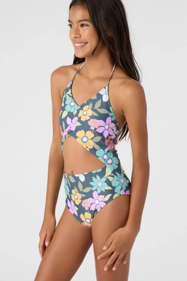 O’Neill One-Pieces | One Pieces^GIRL'S LAYLA FLORAL CINCHED ONE-PIECE SLATE