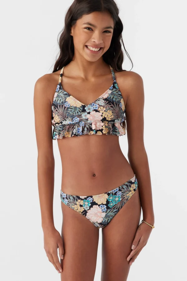 O’Neill Swim Sets | Swim Sets^GIRL'S MACAW TROPICAL PEPLUM TRI TOP SET BLACK