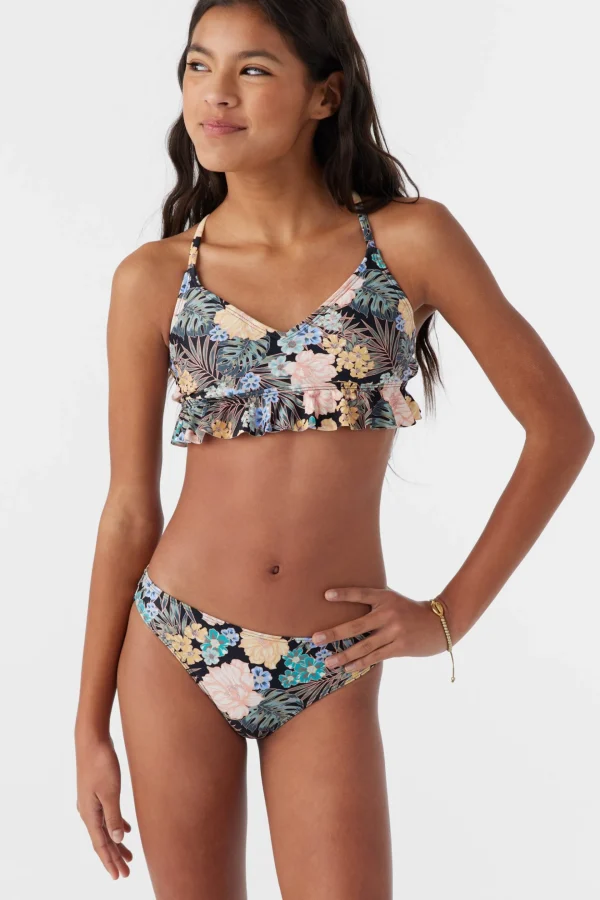 O’Neill Swim Sets | Swim Sets^GIRL'S MACAW TROPICAL PEPLUM TRI TOP SET BLACK