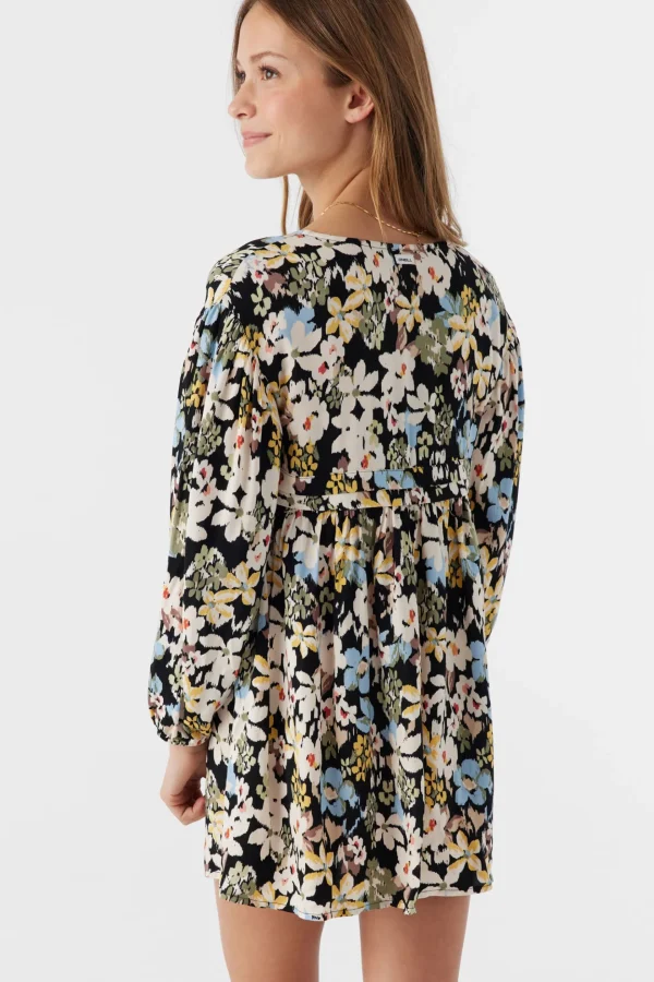 O’Neill Dresses^GIRL'S MARI CAMDEN FORAL LONG SLEEVE DRESS BLACK