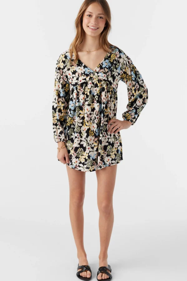 O’Neill Dresses^GIRL'S MARI CAMDEN FORAL LONG SLEEVE DRESS BLACK