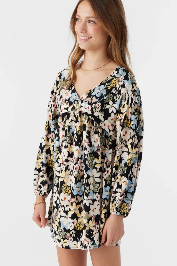 O’Neill Dresses^GIRL'S MARI CAMDEN FORAL LONG SLEEVE DRESS BLACK