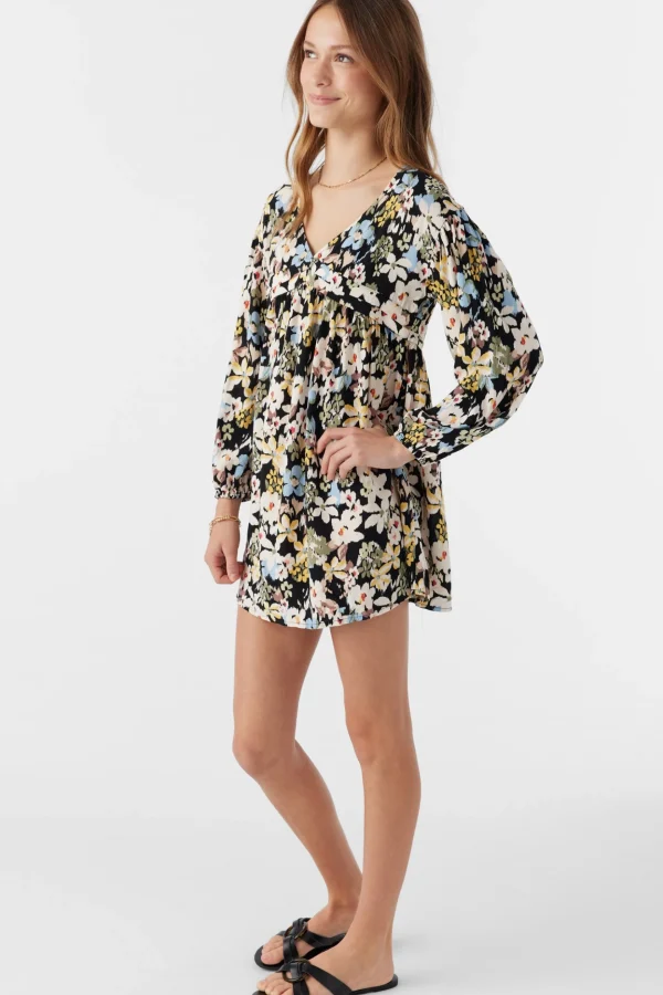 O’Neill Dresses^GIRL'S MARI CAMDEN FORAL LONG SLEEVE DRESS BLACK