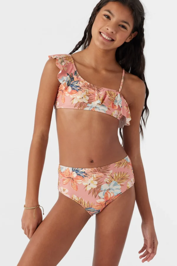 O’Neill Swim Sets | Swim Sets^GIRL'S PUNTA TROPICAL ASYMM RUFFLE BANDEAU TOP SET CANYON CLAY