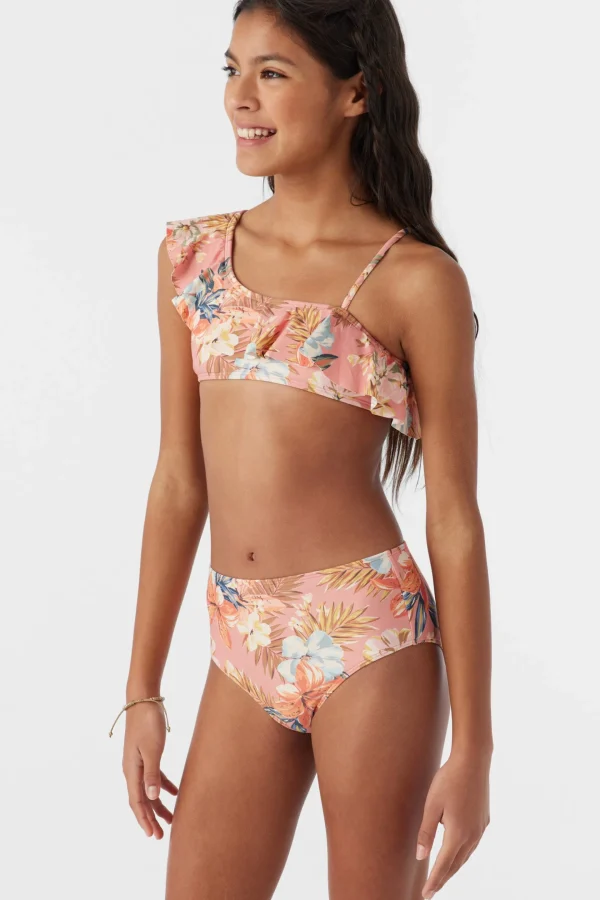 O’Neill Swim Sets | Swim Sets^GIRL'S PUNTA TROPICAL ASYMM RUFFLE BANDEAU TOP SET CANYON CLAY