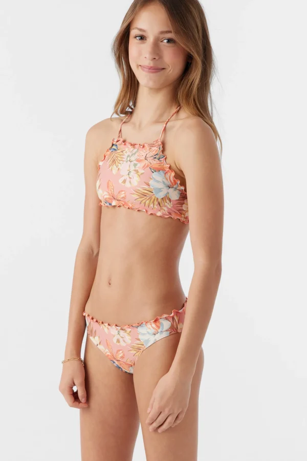 O’Neill Swim Sets | Swim Sets^GIRL'S PUNTA TROPICAL RUFFLE EDGE HIGH NECK TOP SET CANYON CLAY