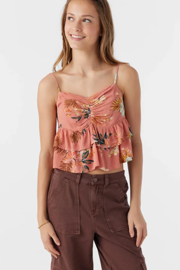 O’Neill Tops^GIRL'S RAYA PUNTA TROPICAL RUFFLE TANK TOP CANYON CLAY