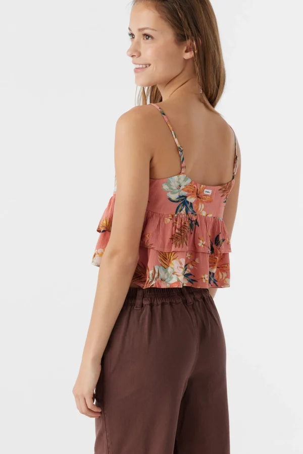 O’Neill Tops^GIRL'S RAYA PUNTA TROPICAL RUFFLE TANK TOP CANYON CLAY