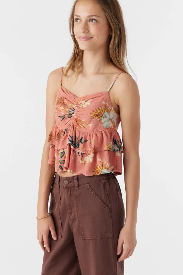 O’Neill Tops^GIRL'S RAYA PUNTA TROPICAL RUFFLE TANK TOP CANYON CLAY